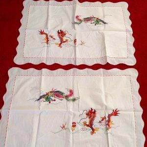 vintage 60s NWOT pillow cases embroidered dragon phoenix